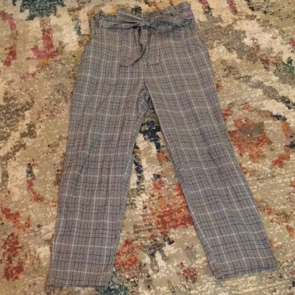 High waisted black and white plaid pants.
